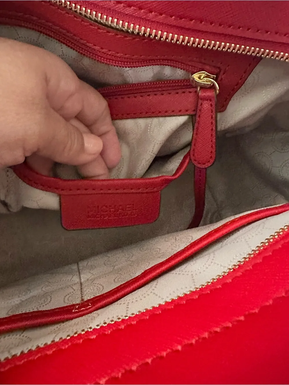 MICHAEL KORS Red Leather Satchel with Gold Tone Hardware